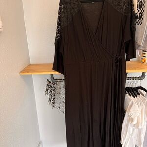 Elegant Black Wrap Dress with Lace Details